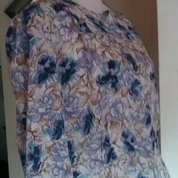 EJ HARPER Women's Purple Floral Long Sleeved Padded Vintage Blouse Top - Sz 14 - Picture 4 of 7